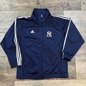 Vintage Y2K Adidas New York Yankees Blue & White Zip Up Jacket Women's Medium